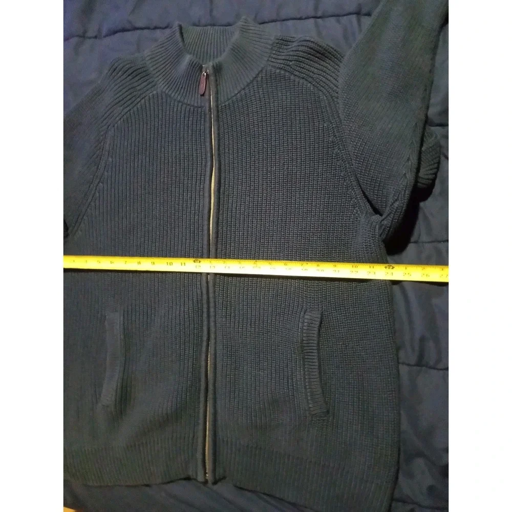 LL Bean Sweater Mens XL Navy‎ Waffle Knit Full Zip Heavyweight Organic Cotton